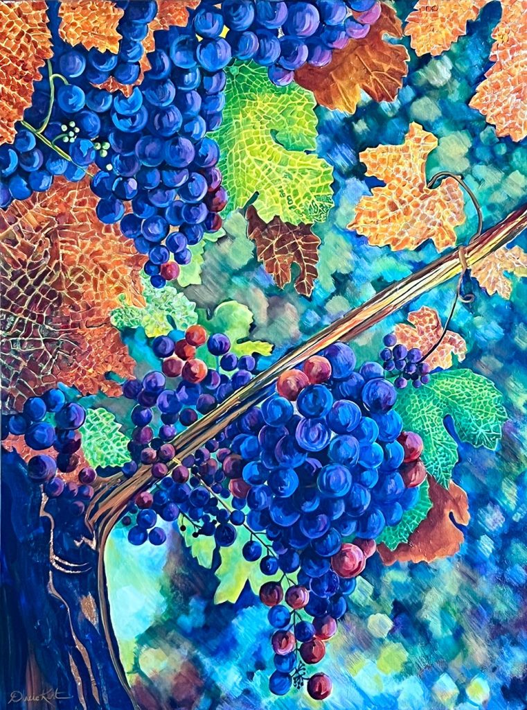 STAINED GLASS — "Every morning from August to the end of the harvest we are in the vineyards cutting out all the less than perfect fruit. I love seeing the grapes lit up int he morning light, maing the grapes and leaves look like a stained glass painting." - Darcie Kent