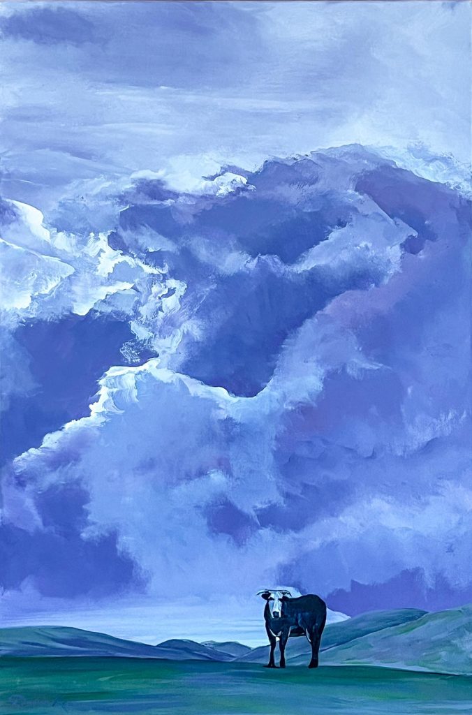 SENTINEL — "This young Longhorn seemed like a sentinel standing on the hill with the drama of the approaching storm." - Darcie Kent