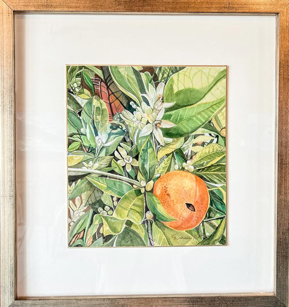 VALENCIA — "I love working with watercolors. I was inspired to do this one when the spring bloom filled the backyard with its amazing fragrance." — Darcie Kent